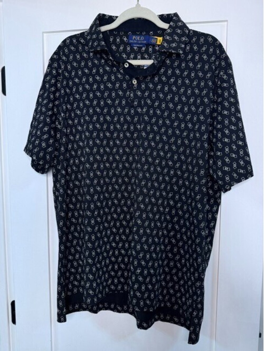 Ralph Lauren Performance Mens Large Polo Shirt Black Geometric Print NWT